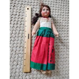 1940's Vintage Spanish/Mexican Cloth Doll Latin American Composition Doll 12"